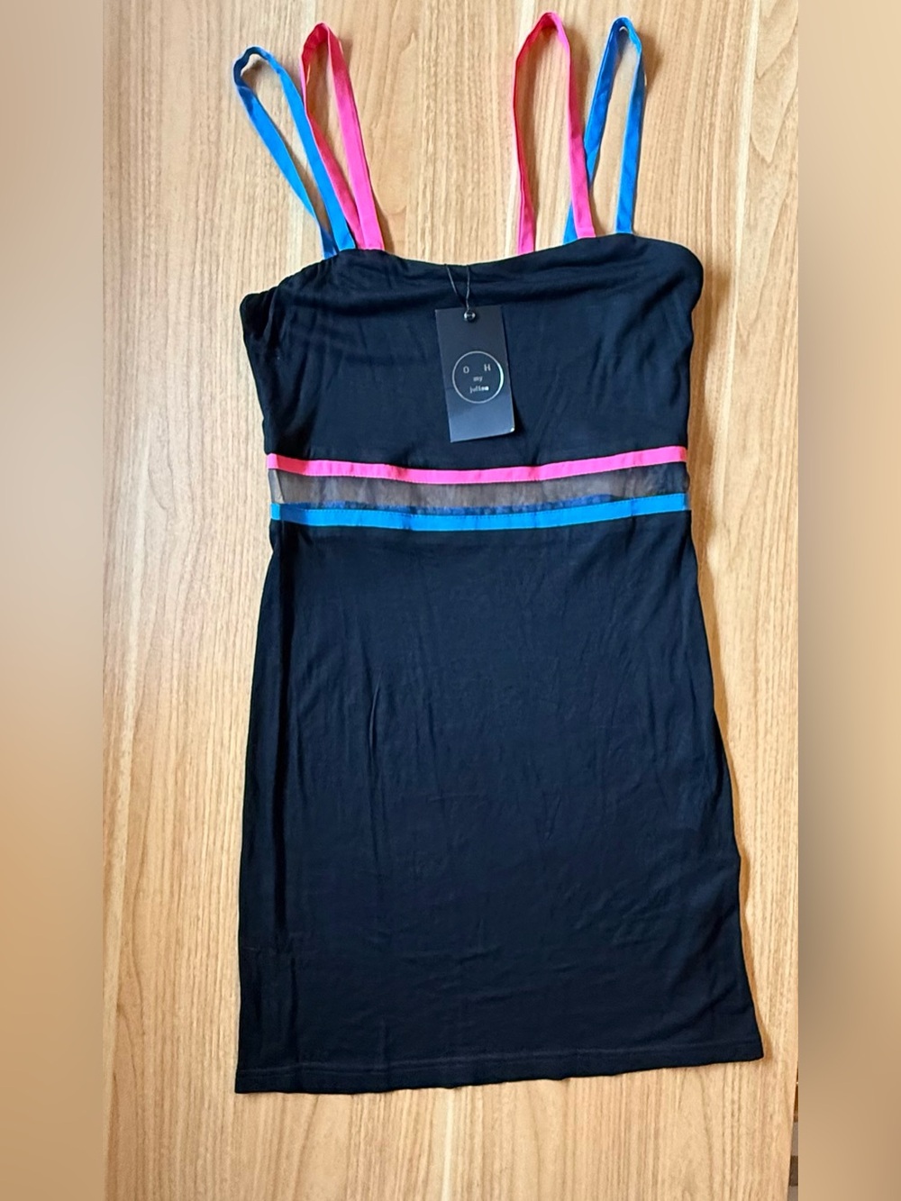 NWT Oh My Julian Black Mini Dress Medium Strappy Mesh Cutout Colorblock
